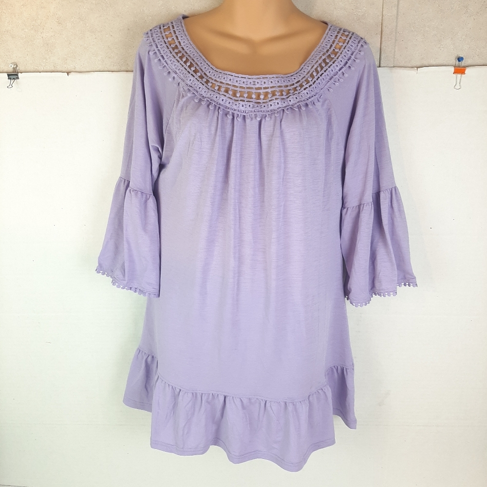 🔥Win Win Ruffle Sleeve Tunic Top Size S-M Light Purple C3